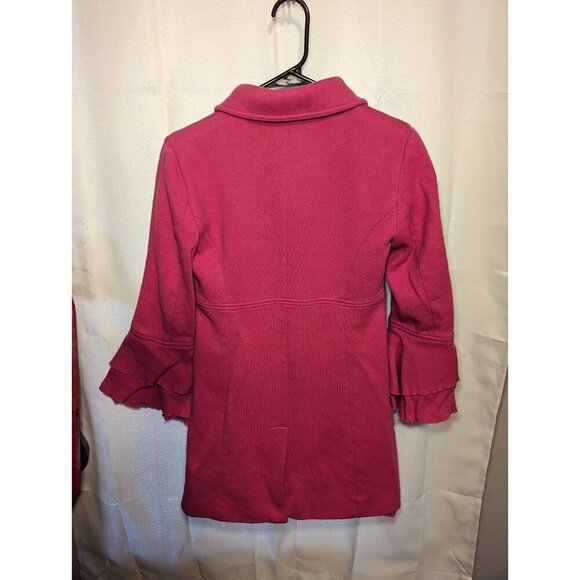 INC (International Concepts) BRIGHT PINK COAT RUFFLE SLEEVE, ZIP FRONT XSMALL - Picture 7 of 12